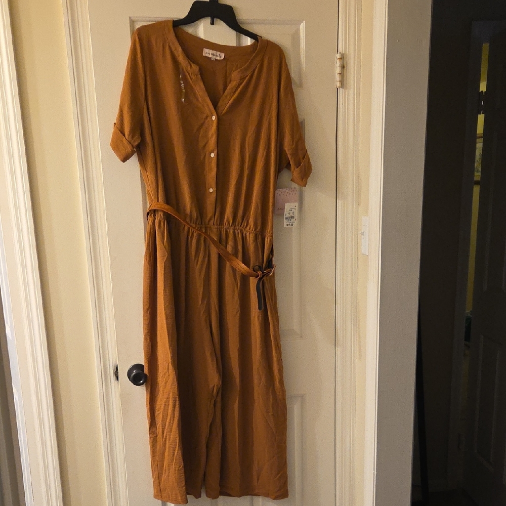 Women's Casual Button-Down Jumpsuit in Tan